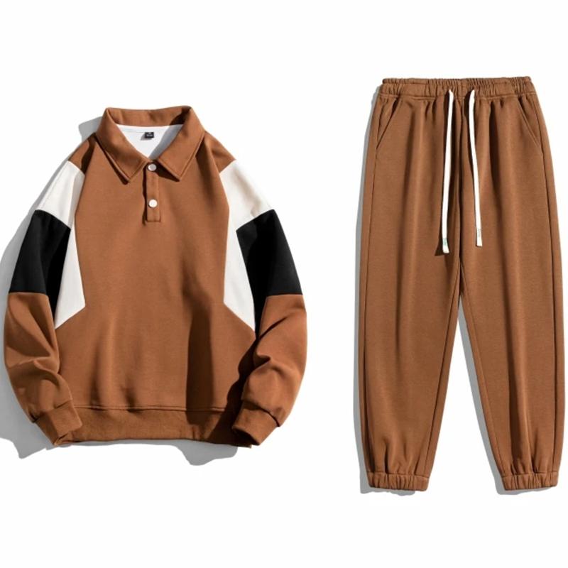 

Весенне-осенний мужской комплект, толстовка-поло, брюки, спортивная одежда, лоскутные пуловеры, костюмы
