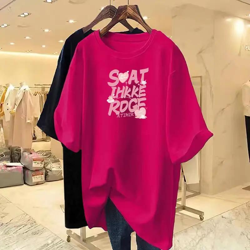 100% pure cotton women's short sleeved T-shirt, informal basic T-shirt with letters printed, loose top, fashionable sweater
