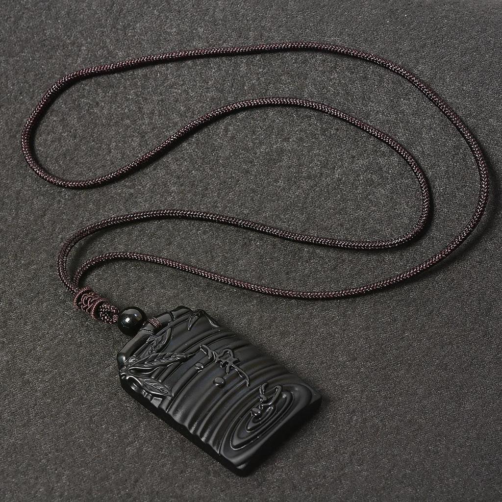 Natural Obsidian Serenity Pendant: Unisex Large Ethnic Water Drop Necklace