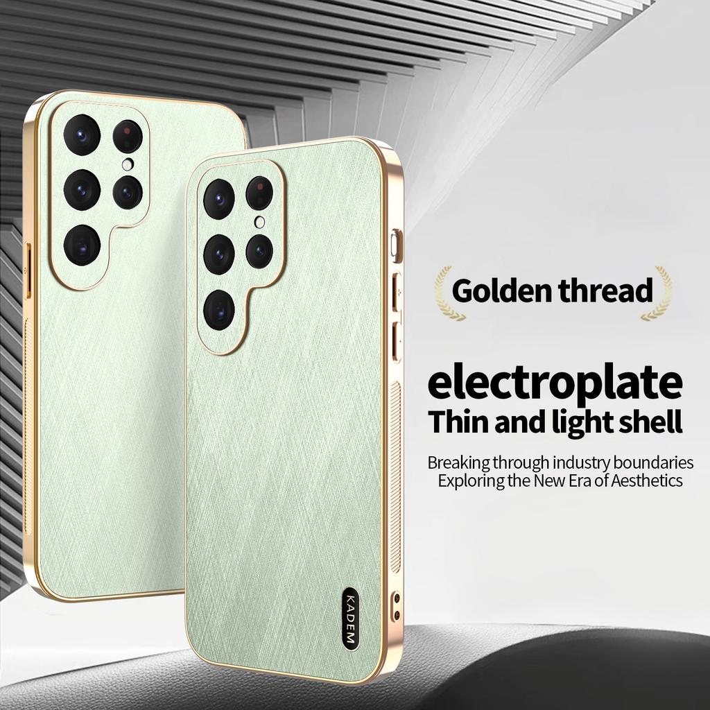 Luxury Bamboo Leather Phone Case For Samsung Galaxy S25 S24 S23 S22 S21 FE Note20 Plus Ultra-thin Electroplate Silicone Cover