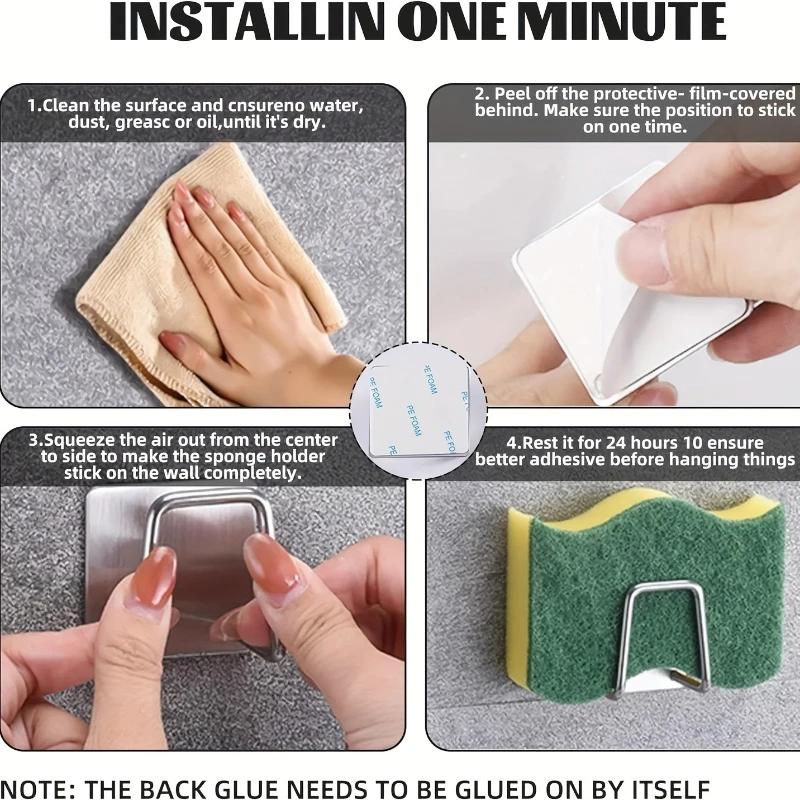 1-2Pcs Kitchen Sink Sponge Rack Drain Storage Holder Self Adhesive Stainless Steel Wire Ba Il Rag Brush Organizer Wall Hooks