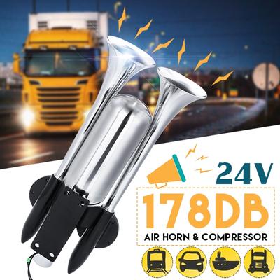 High Quality Stainless Steel 120HZ 300db Super Loud Dual Air Horn Twin Tone Trumpet Dukes Kit With Compressor For Car Truck Boat Lorry DC12/24V