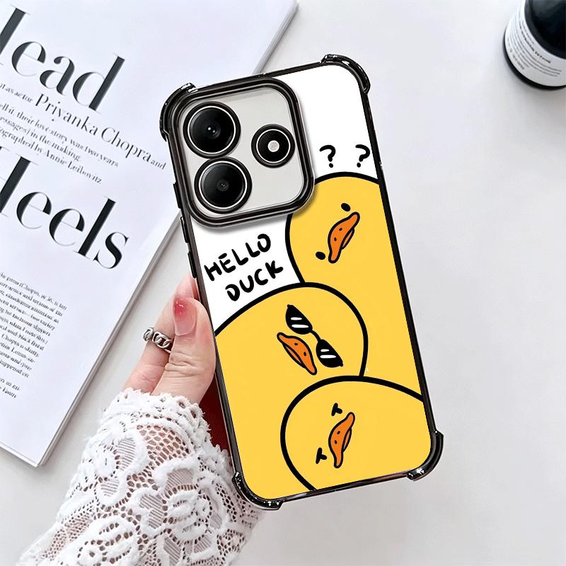 Custodia per Telefono Divertente Carina Cartone Animato Anatra Placcata Per Xiaomi Redmi Note 14 15 Pro Plus 13 12 11 11S 11T 10 9S 9 5G Anti-Caduta Airbag Co