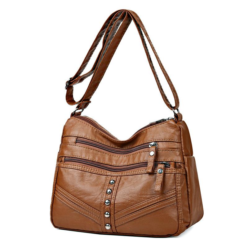 Geantă de umăr de mare capacitate, din piele moale, cu mai multe compartimente, pentru mamă de vârstă mijlocie