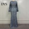 Long Dress Bell Sleeves Women Evening Sequin A-line Slim Fit Low-cut V Formal Occasion Gown Neck Maxi Mid Waist Back Zipper Closure Prom Slim-fit