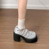Fashion Comemore Temperament Black Silver Shallow Mouth Thick Heeled Pumps for Women Spring Autumn Platform Mary Jane Heeled Single Shoe
