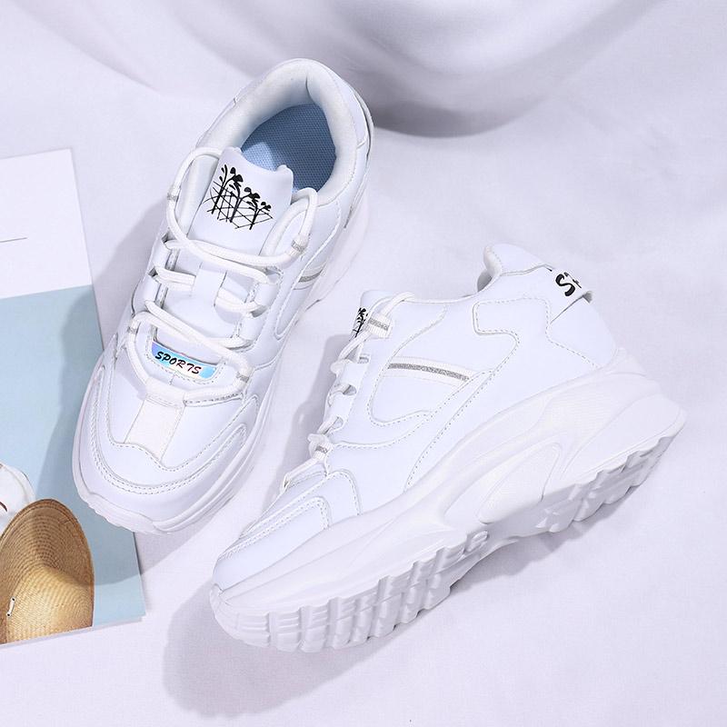 Fashion Fashion White Sneakers Women's High Platform Casual Shoes Height Increasi Leathe Shoes Thick Sole Trainers Tennis Sports Black