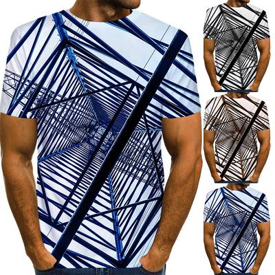 New Summer Men's Fashion T-shirt Personality Line Labyrinth Printed Men's T-shirt Top