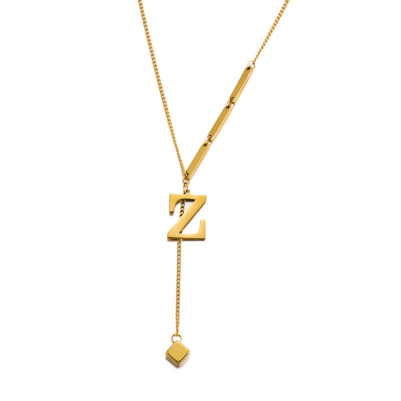 Stainless Steel Letter Necklace with Long Tassel Pendant for Women