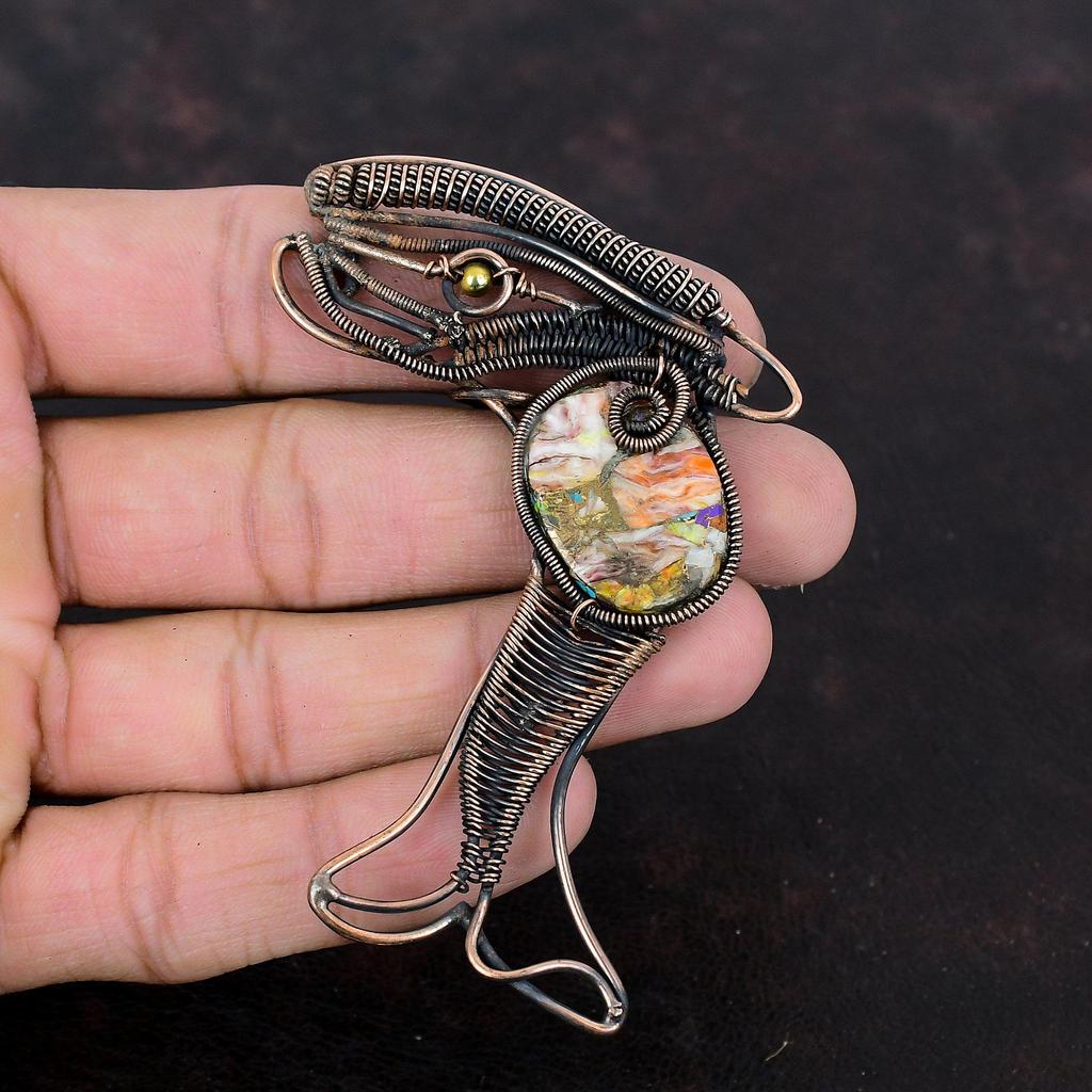 Spiny Oyster Kupfer Türkis Anhänger Kupferdraht gewickelt Edelstein Anhänger handgemachter Kupferschmuck Fisch Anhänger für Geschenk Draht Wickelschmuck