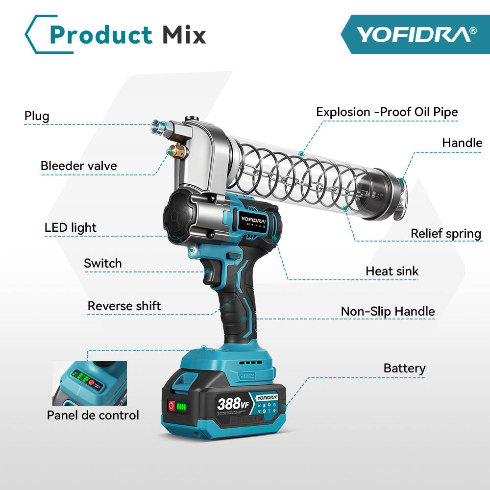 YOFIDRA 15000PSI 103Mpa Electric Grease Gun High Pressure Lubricating Oil Injector Machine Grease Gun For Makita 18V Battery Pin