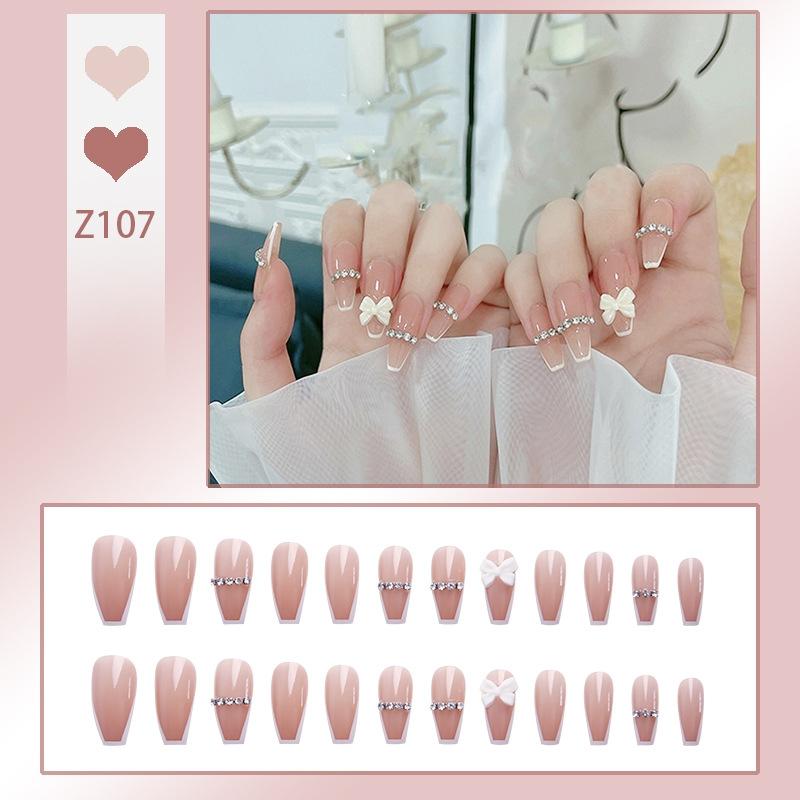 Press On Acrylic Fake Nails Set with Glue High Quality Handmade Nail Extension French Tips Woman False Short Nails Press Ons