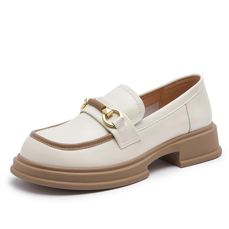 

Platform loafers women s leather 2025 spring new horse buckle heightening casual shoes black small leather shoes women lazy 40