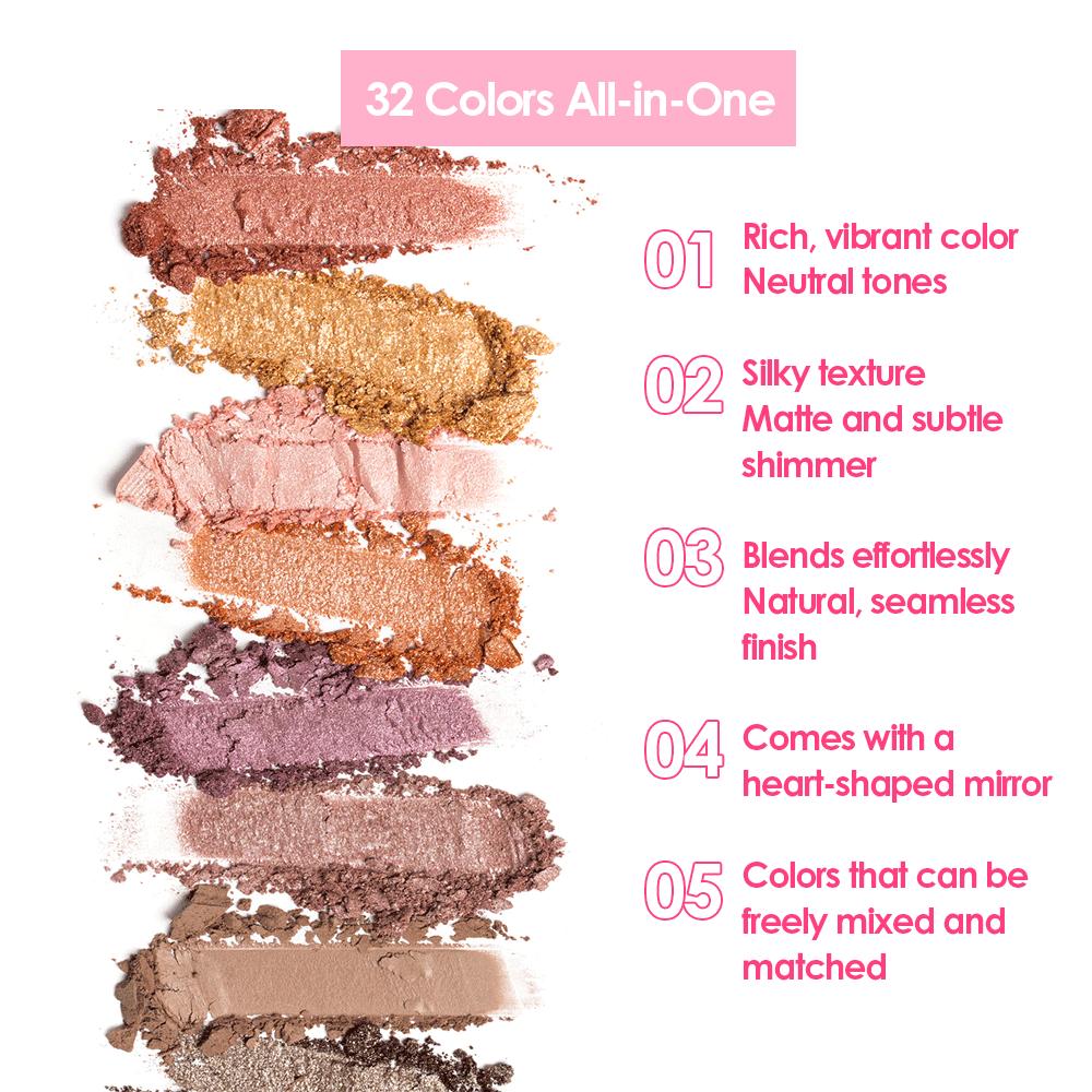 JULYSTAR 32 Colors Eyeshadow Palette Love Letters, Highly Pigmented Matte Shimmer Glitter, Long Lasting Waterproof Warm Nude Earth Tone Makeup Gift