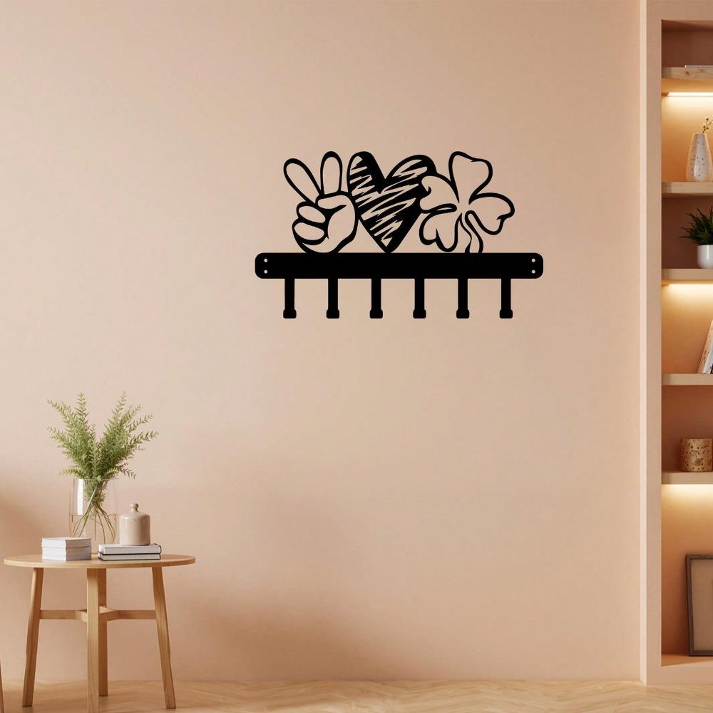 Metal Key Holder Wall Mounted Heart Shape Clover Entryway Storage Organizer for Keys Coats Hats