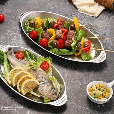 304 Stainless Steel Fish Plate Grilled Fish Plate Creative Barbecue Plate Snack Plate Fish Type Dish Oval Plate Steamed Fish Plate