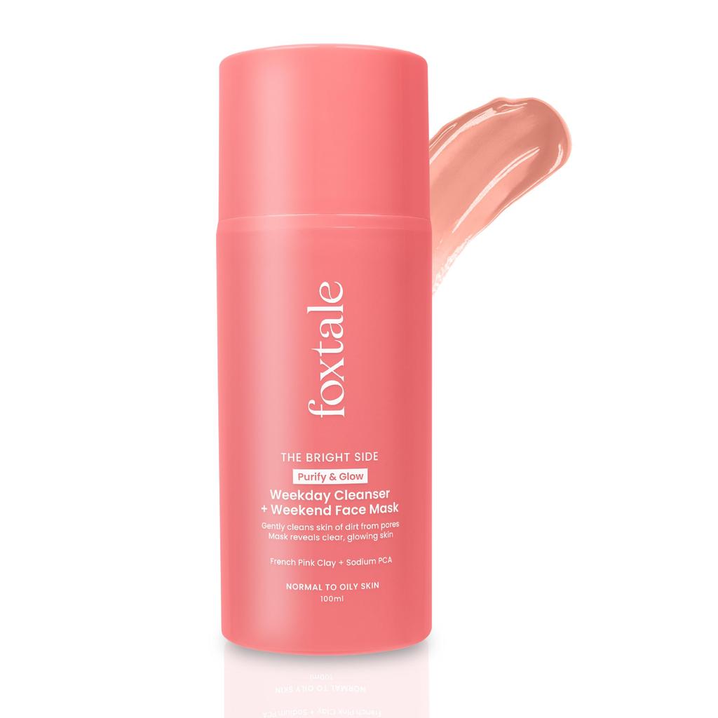 Foxtale Purify & Glow Cleanser + Clay Mask - Deep Cleanses Pores, Exfoliating Glow Facial, Instantly Gives Bright Skin, For Normal, Oily and Combin