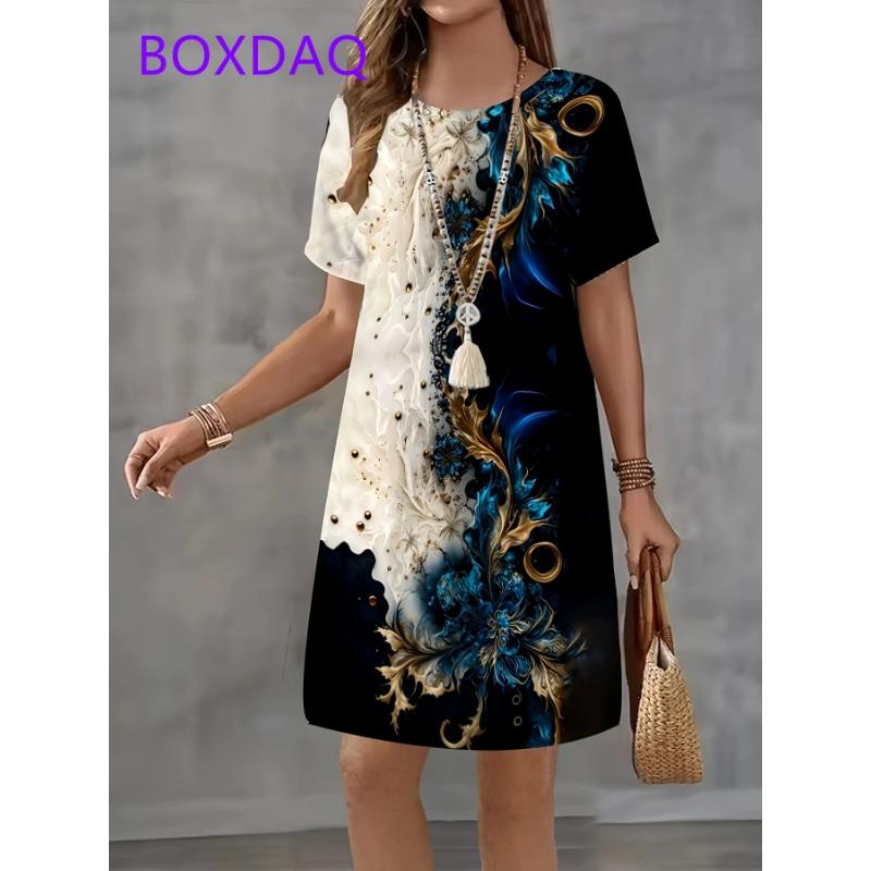 Vintage Black White Checkered Pattern Print Womens Dress New Summer Casual A-Line Dress Women Short Sleeve Loose Mini Dress