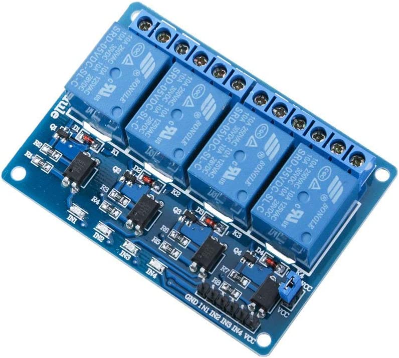 4-Channel 5V Relay Module | Compatible with UNO R3, Mega 1280, DSP ARM, PIC AVR, Raspberry Pi | Status LEDs | High Power Control