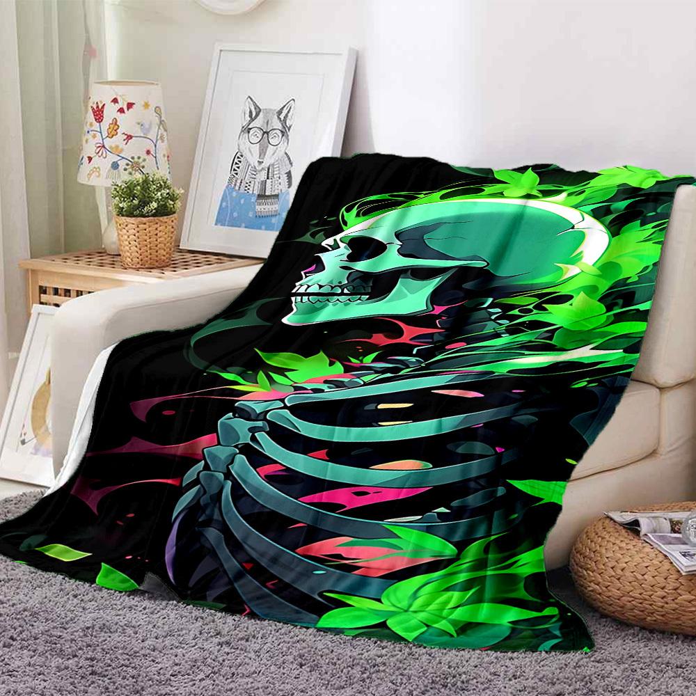 1PC Neon Skull Blanket, Throw For Sofa, Bed, Travel, Camping, Livingroom, And Bed, Printing Blanket With Soft And Warm Fabric Yy250918166