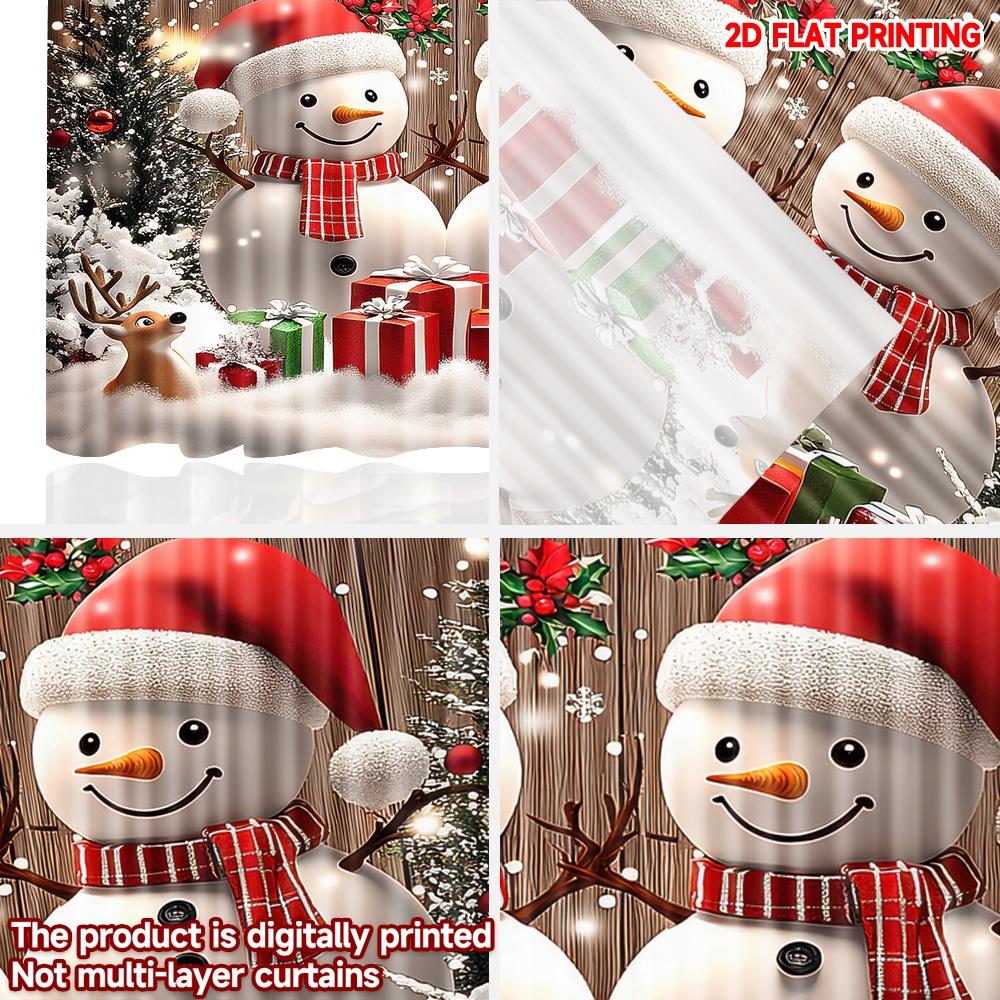 2D Flat Printing 2pcs Christmas Curtains Christmas Snowmen and Gifts Scopic and Stylish 100% Polyester Fiber Holiday Decorations
