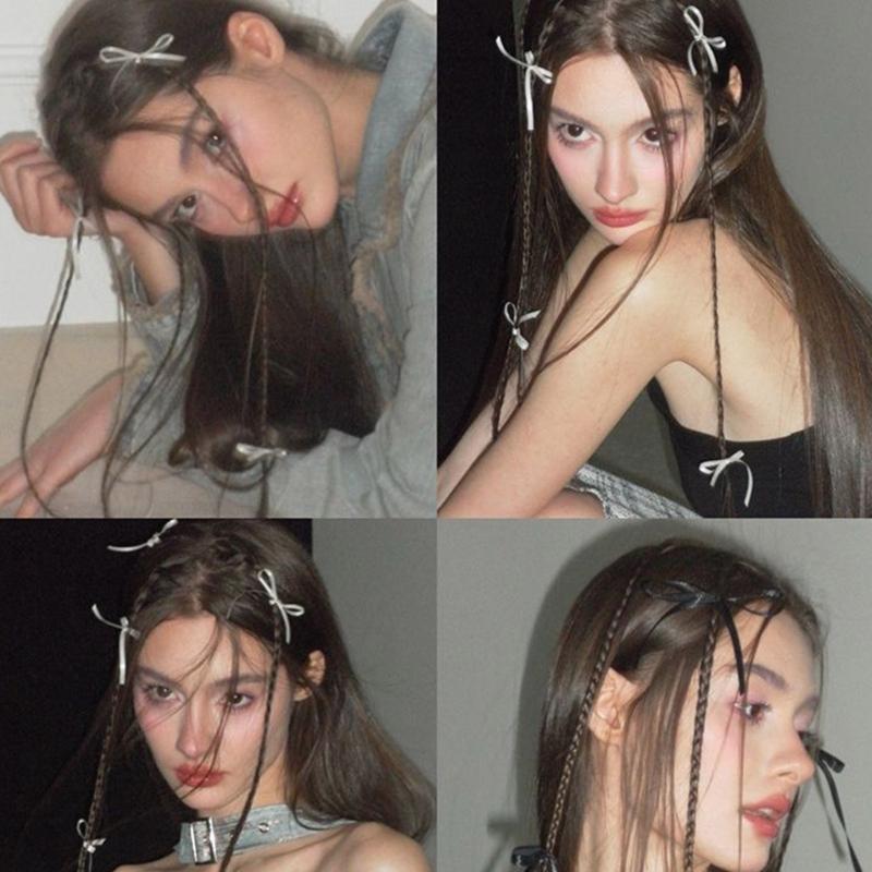 Bowknot Hair Clip Female Girls Hair Pins Mini Grab Clips with Ribbon Design Hair Accessories for Daily Wear and Parties