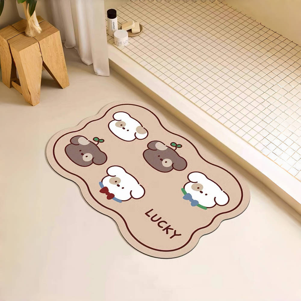 Cartoon Puppy Bathroom Absorbent Bathroom Mat Shower Room Door Mat Anti Slip  Dirt Resistant  Quick Drying  Anti Fall Cushion