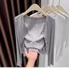 Lazy Wind Short Knitted Cardigan Women's Gray Long-sleeved Top Spring New Simple Casual Coat