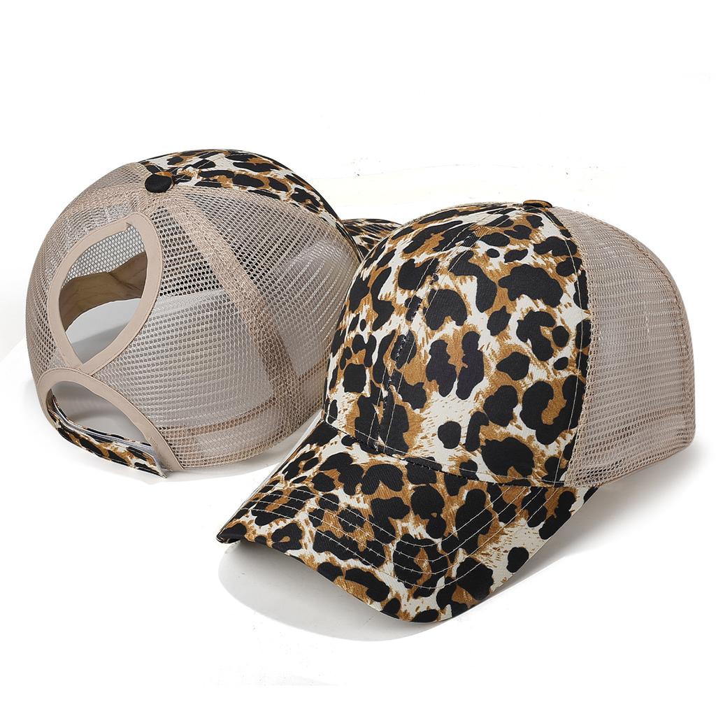 New Ponytail Hole Baseball Cap Solid Summer Fashion Leopard Print Mesh Hat Women's Personalized Velcro Adjustable Hat