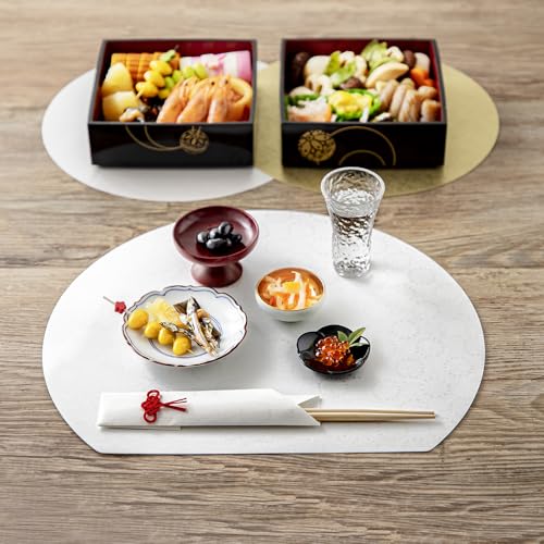 &NE Mino Washi Half-Moon Tray Paper, Hare To Ke (Special Occasion), Maru, 2 Half-Moons, 1 Gold Circle, 1 Silver Circle, Half-Moon: 34cm Wide X 29cm Lo