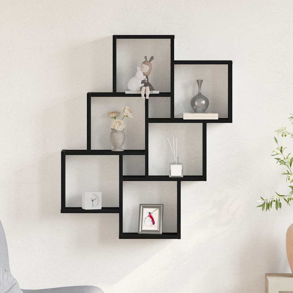 Wall Mounted Shelf in Black Oak Effect 78 x 15 x 93 cm Engineered Wood