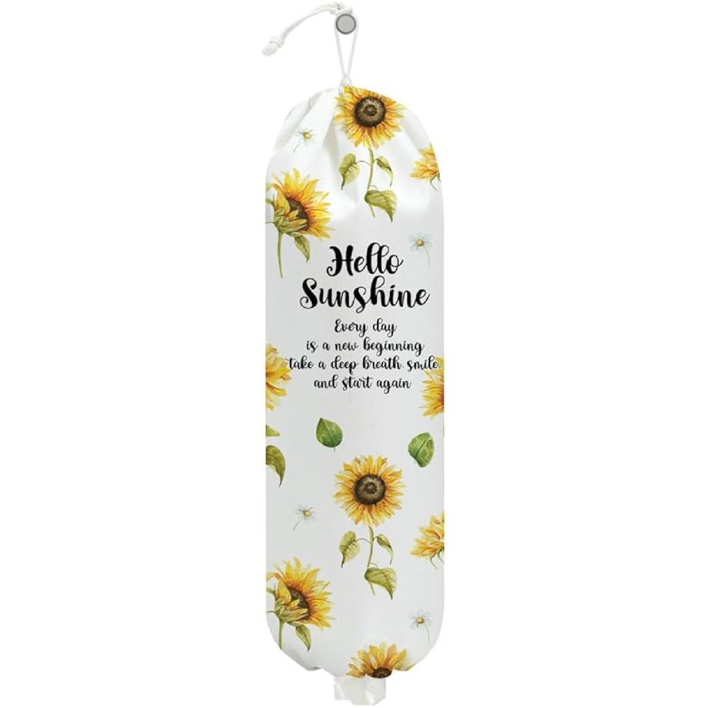 2Pcs Bee Plastic Bag Holder, Wall Mount Grocery Bag Holder for Plastic Bags, Sunflower Reusable Grocery Bags Storage Dispenser for Home Kitchen