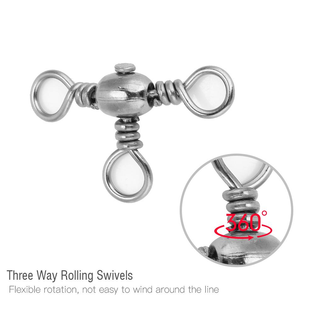 20Pcs Durable Flexible Three Way Rolling Swivels Triple Swivel Fishing Connectors(2#)