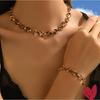 Retro Personality Trendy Cool Sexy Leopard Print Ring Splicing Design Bracelet Necklace Combination Set