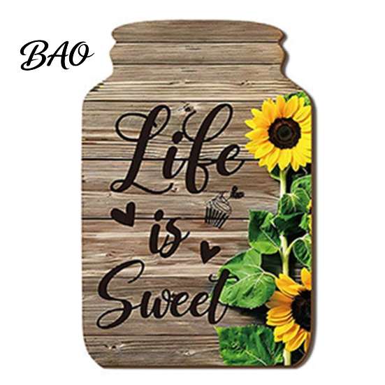 Artistic Wall Decor Panels Mason Jar Shape Decoration, Wooden Art with Sunflower Print, Farmhouse Home Decorations Retro Rustic Hanging for