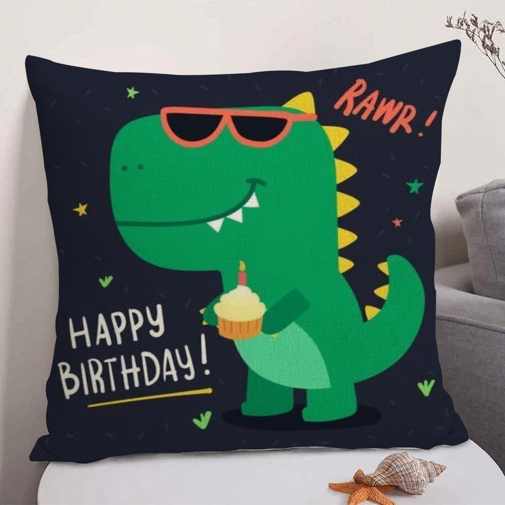 Cute Cartoon Dinosaur Cushion Cover Natural Linen Organic Fabric DoubleSided Printing Sofa Home Decor Gift Pillow Case