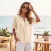 Women's Casual Solid Color Pullover Top Short Sleeve Loose Fit Round Neck with Front Zipper Lightweight Blouse for Everyday Wear