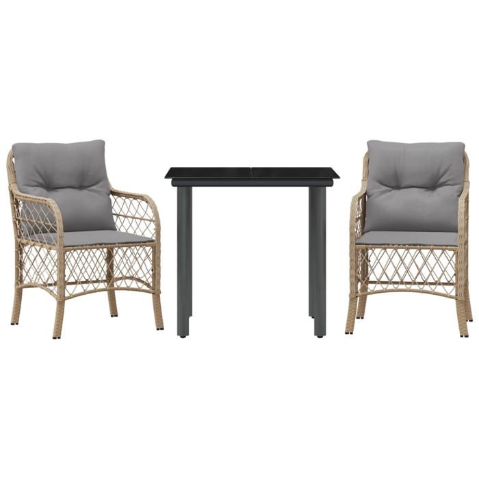VidaXL Ensemble de Bistro avec Coussins 3 pcs, Table et Chaises de Jardin, Ensemble de Meubles d'Extérieur Balcon, Moderne, 3212159