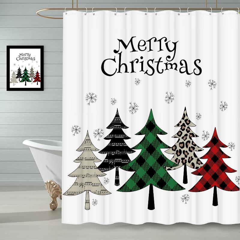 Best-Selling Christmas Digital Print Shower Curtain Waterproof, Includes Plastic C-Shaped Hooks