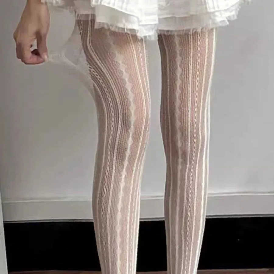 

Women s Sheer Patterned Pantyhose Fishnet Tights Stretchy Mesh Hosiery with Floral Design Seamless Fit for Daily Wear One Size белый