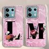 A-Z Black Letter Peony Flower  Shockproof Phone Case For Xiaomi Redmi Note 12 10 8 9 Pro 10S 9s Silicone Couple Shell Back Cover