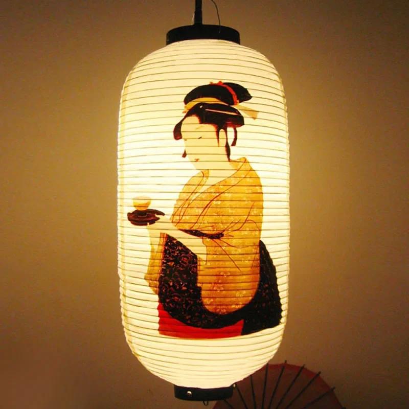 25x50cm Japanese Pvc Waterproof Lantern Geisha Hanging Korean Ramen Sashimi Cuisine Shop Restaurant Pub Decor Outdoor Lanterns