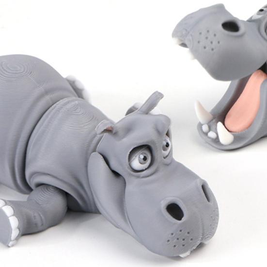 3D Printed Simulation Hippopotamus Figurine Movable Joints Hippo Statue River Horse Sculpture Educational Toy Animal Model Decoration Ornament