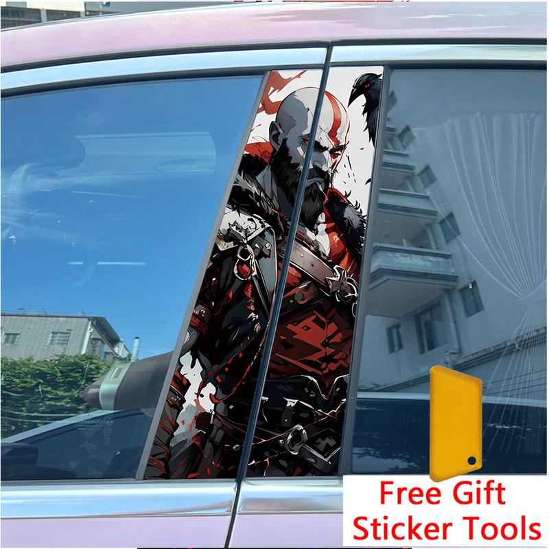 2Pcs/set Anime Gladiator Soldier Fighter Car Center Pillar Sticker Auto B-Pillar Protective Film Decoration Decals