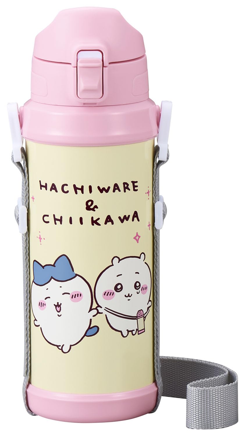 OSK Direct Stainless Steel Water Bottle 800ml with Chiikawa Keeps Drinks Direct Cute Design, Strap, Lock, One-Push Opening, Cold, Drinking, Design, розовый