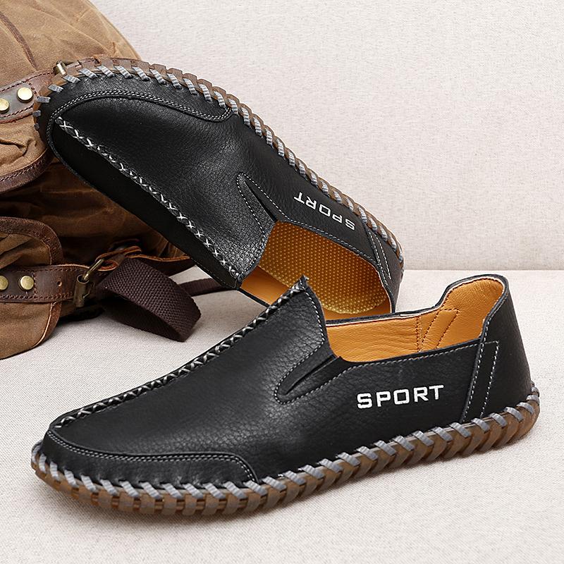 Casual Leather Soft Men Loafers Slip on Men Casual Footwear Hand-stitching Walking Flats Outdoor Moccasins Classic Driving Shoes