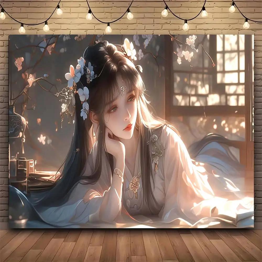 Fashion retro classic Chinese style goddess illustration Tapestry Print Large Tapestry Wall Hanging Wall Tapestry  Decor Living
