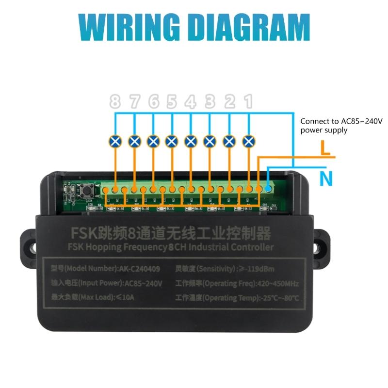 8 Way Wireless Remote Controller AC85~240V Adaptive Wide Voltages for Motor Fan Lamp and Roller Door Long Ranged