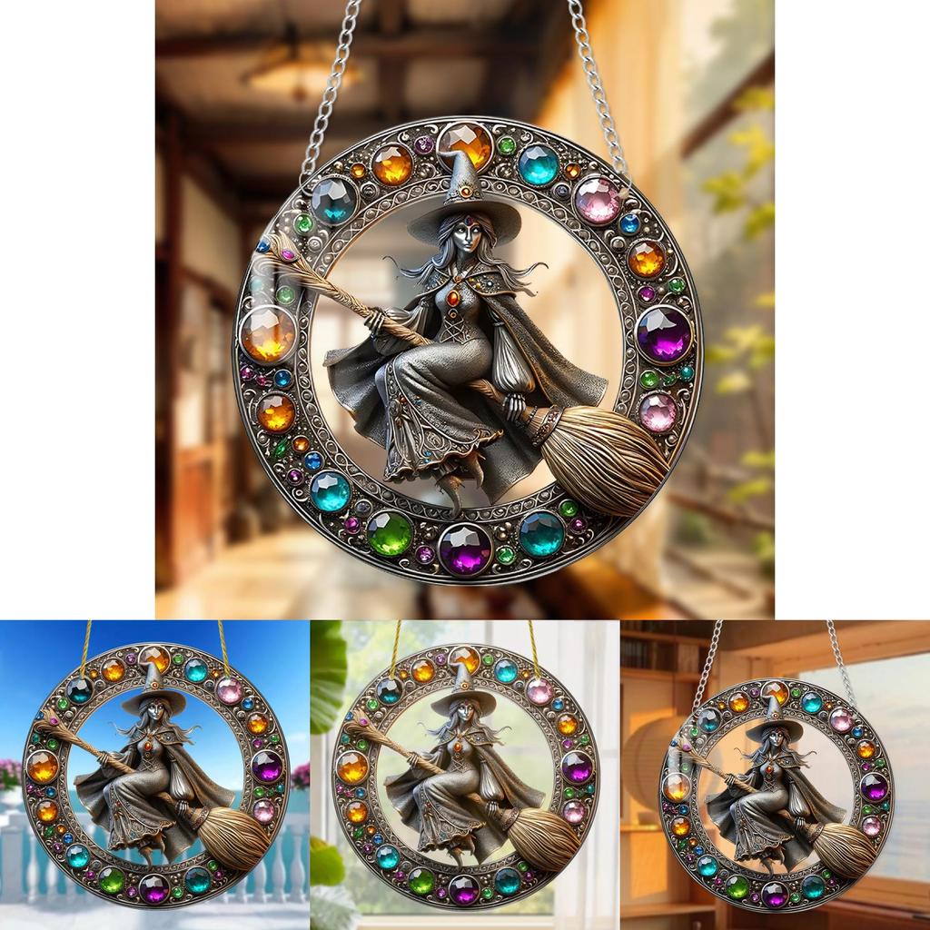 Enchanting Acrylic Magic Gem Witch Cartoon Character Decorative Pendant For Outdoor Use