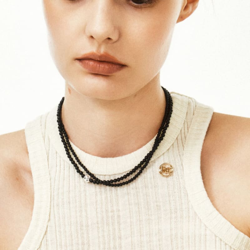 LUNNE Silver 925 Black Onyx Full Moon Necklace #LSN63